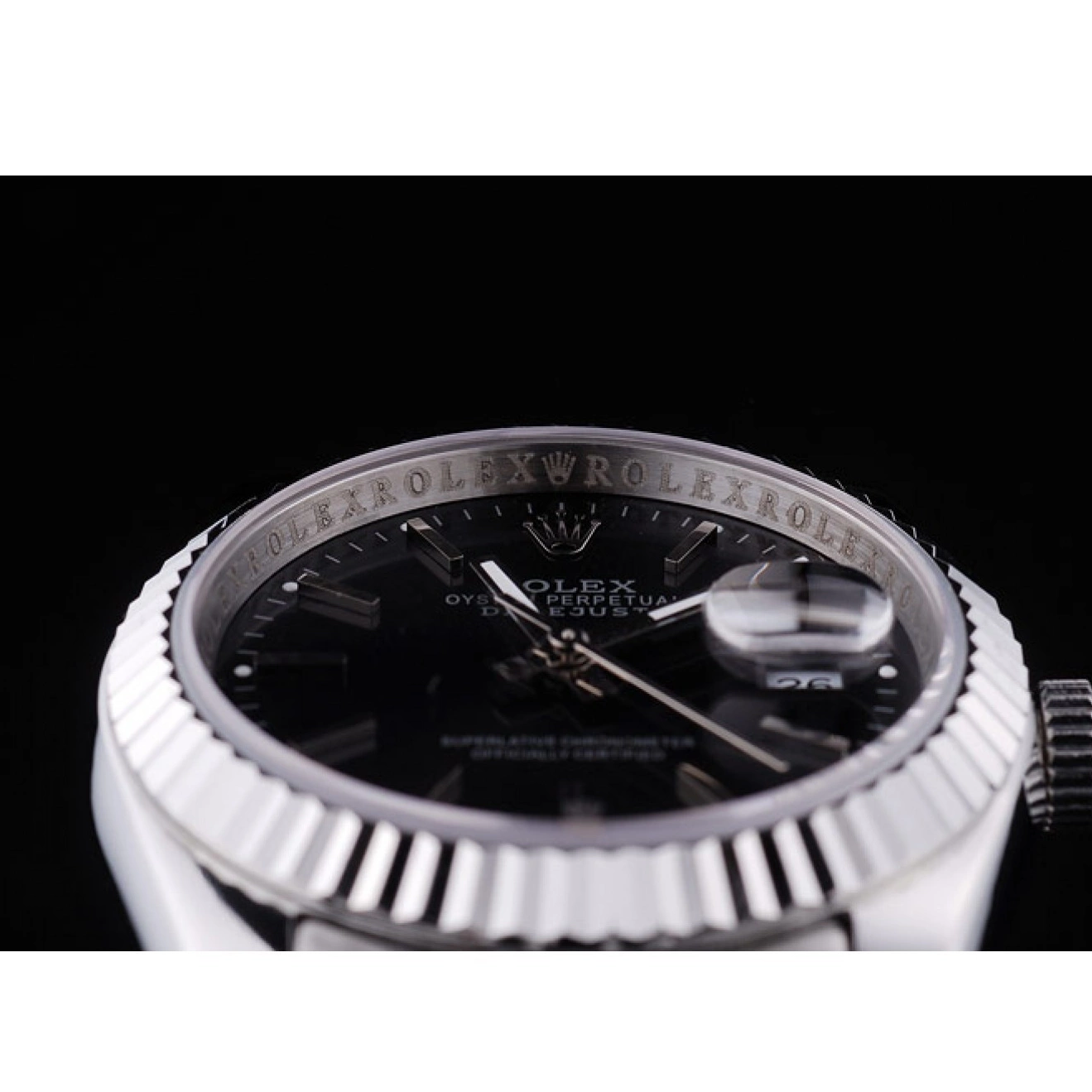 Aaa replica Ribbed Diamonds Datejust Black 7456 Dial Rolex Bezel 0803